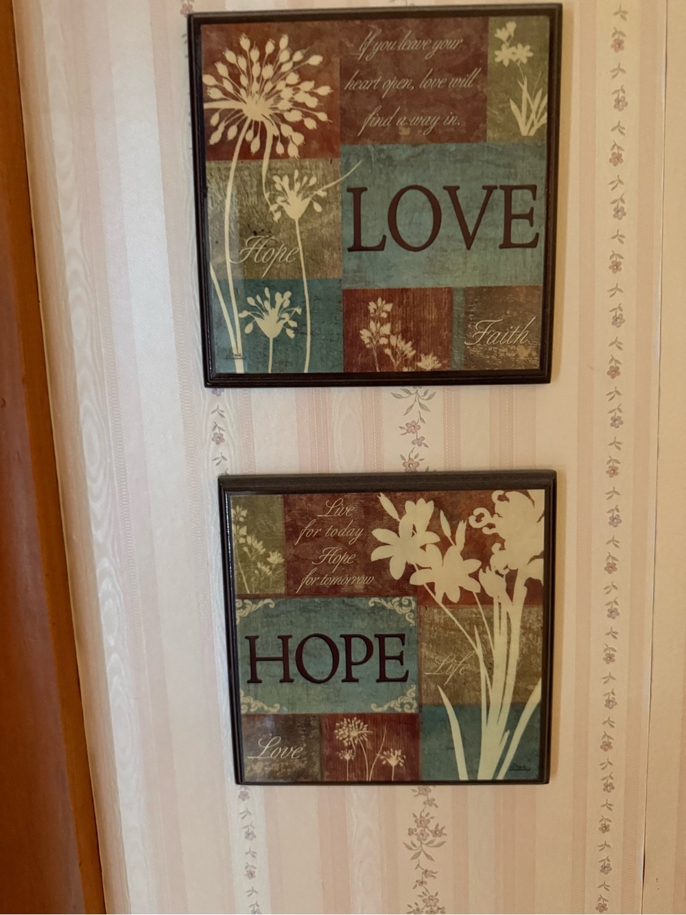 LOVE & HOPE Framed Wall Art Set - Teal, Brown, Cream